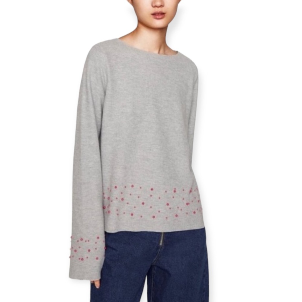 Zara Pearl Embellished Sweater NWT - Picture 2 of 15